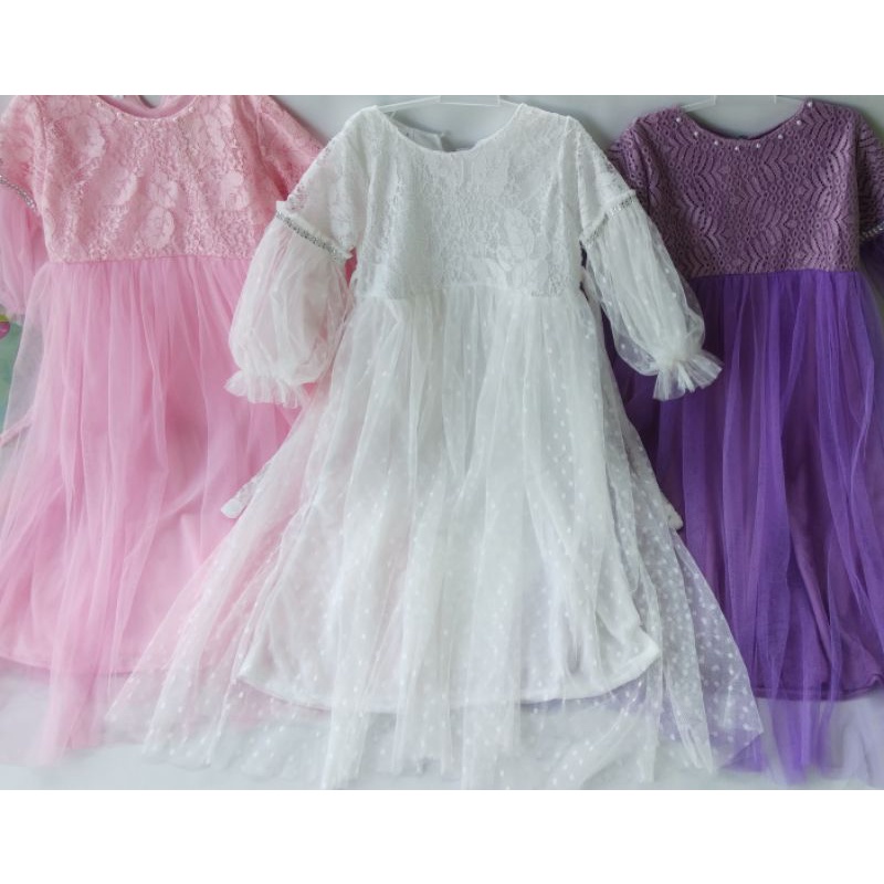 GAMIS BRUKAT TUTU LENGAN BALON ANAK 3-9 TAHUN /PAKAIAN MUSLIM ANAK PEREMPUAN