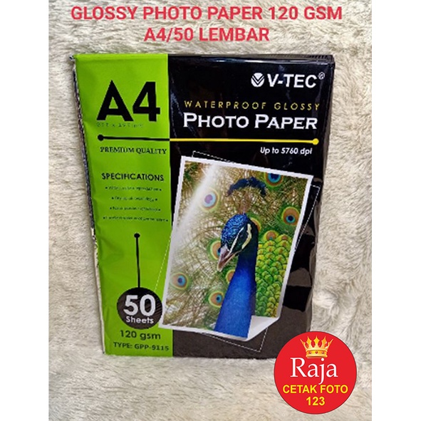 

PHOTO PAPER GLOSSY 130 GSM A4/50LEMBAR ANTI AIR V-TEC