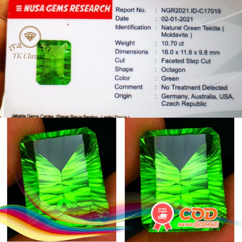 Batu Permata Natural Moldavite  Meteor Hijau Chezka Include Memo Certified