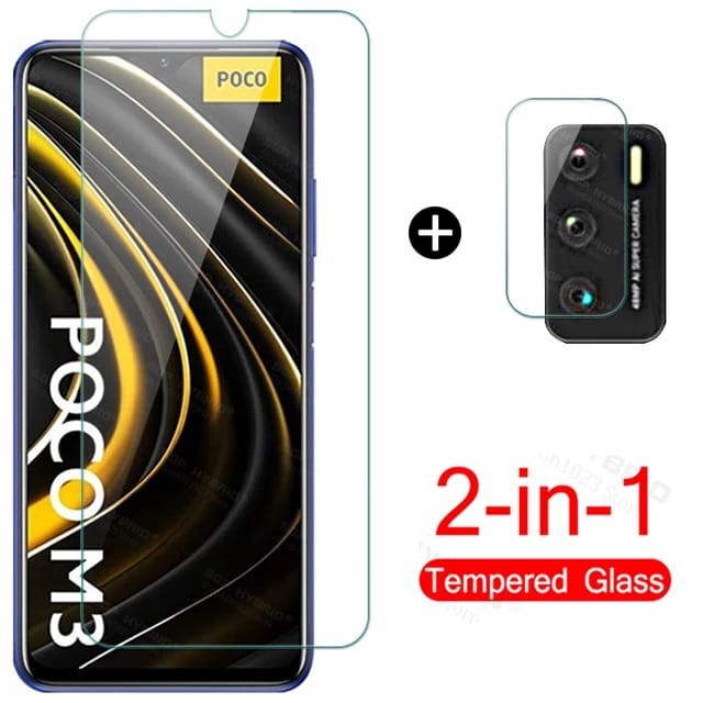 POCO M3 TEMPERED GLASS LAYAR DAN CAMERA ANTI GORES KAMERA