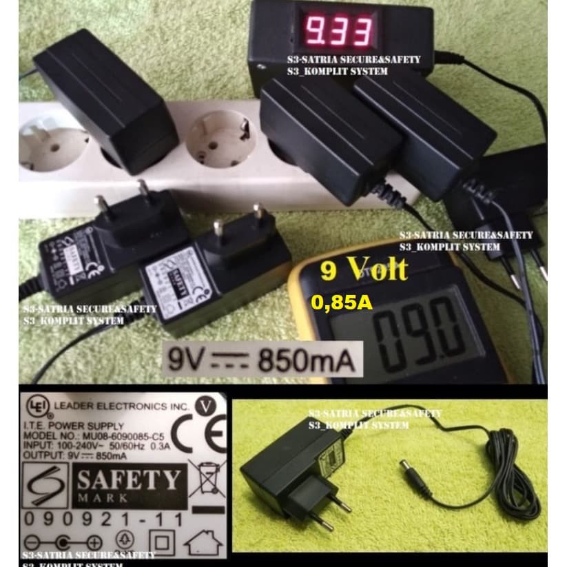 Adaptor 9V 850mA power supply 9 V volt 850 mA 0.85A 0,85A 0.85 A