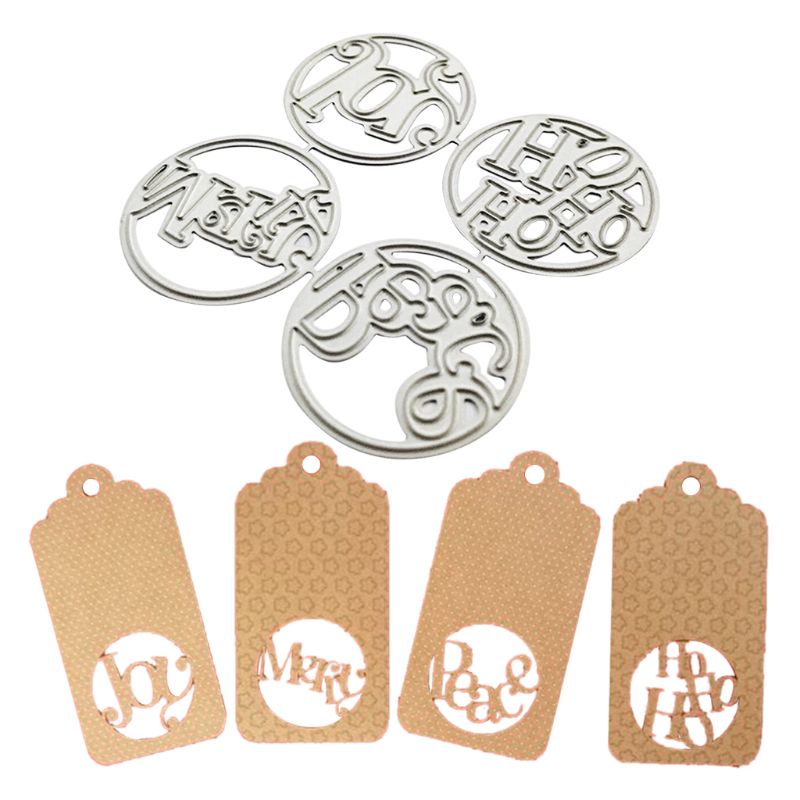 Cetakan Stensil Cutting Dies Motif Merry Happy Joy Bahan Metal Untuk Scrapbook / Craft DIY / Dekor