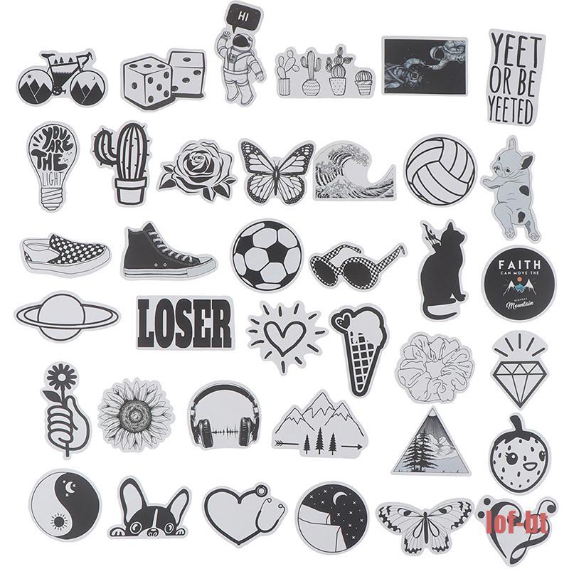 50 Pcs Stiker Warna Hitam Putih Untuk Skateboard Laptop Koper Gitar Sepeda Mobil Bomb