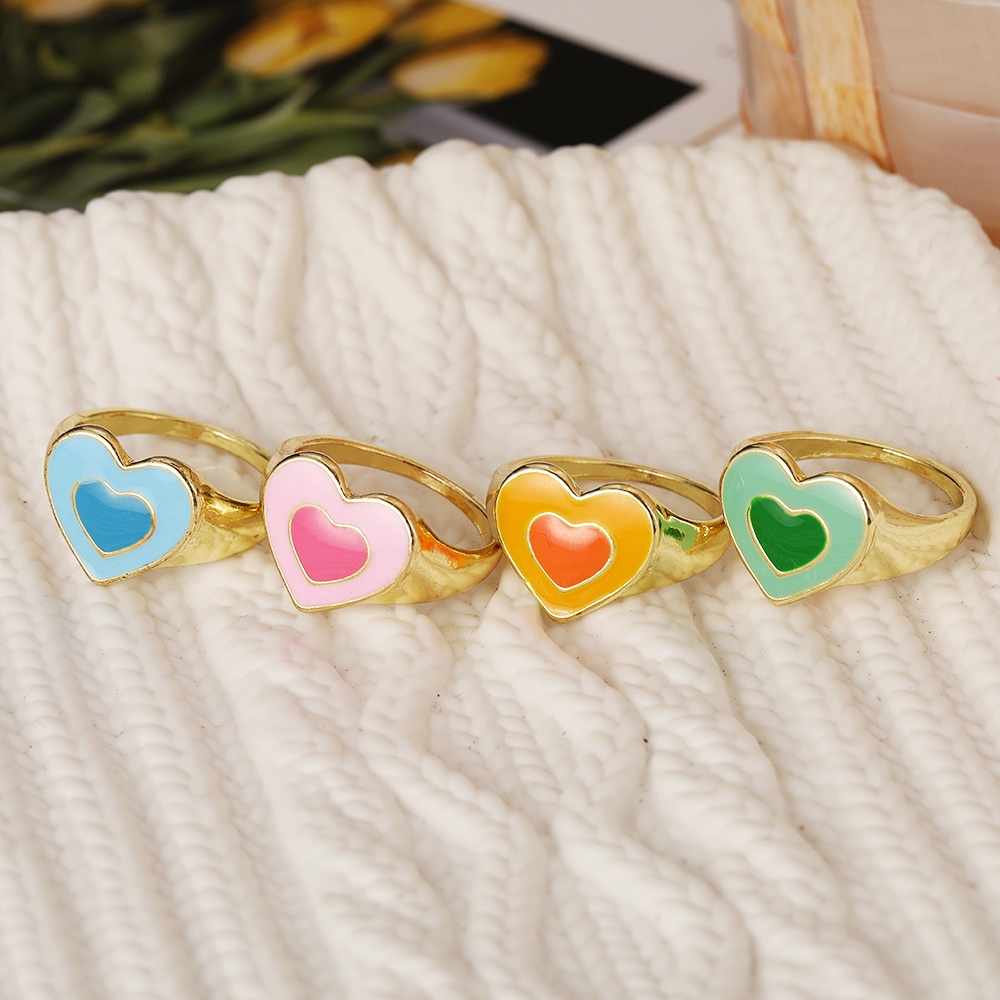 4 Pcs/set Fashion Colorful Heart-shaped Ring Set Korean Creative Rings Women Jewelry Accessories Gift