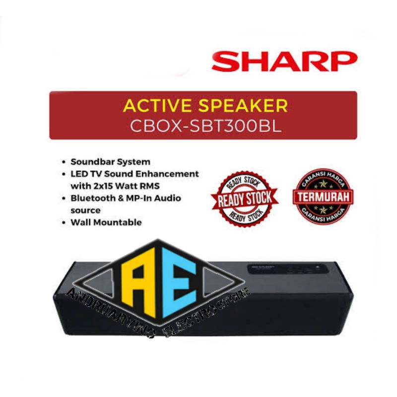 SHARP SPEAKER SOUNDBAR AUDIO BLUETOOTH CBOX SBT 300 BL SUPER BASS