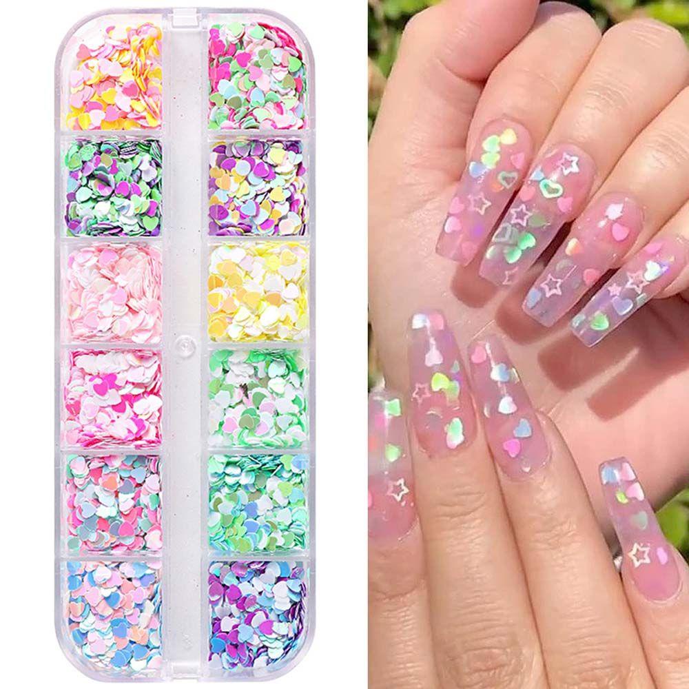 Agustina Nail Art Sequin Love Heart Colorful Nail Charms Manicure Aksesoris DIY Perhiasan Kuku Jantung Nail Art Sequin