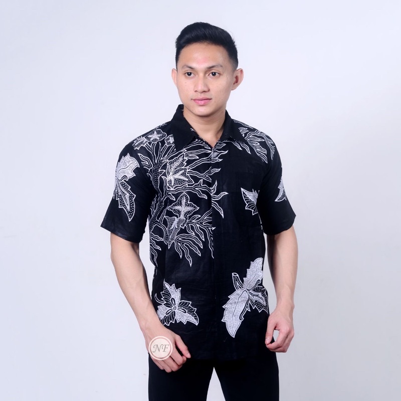 Batik Pria Lengan Pendek BATIK BERKAH HRB026 motif KERATONAN Kode 002 size M L XL-Cakar monocrome