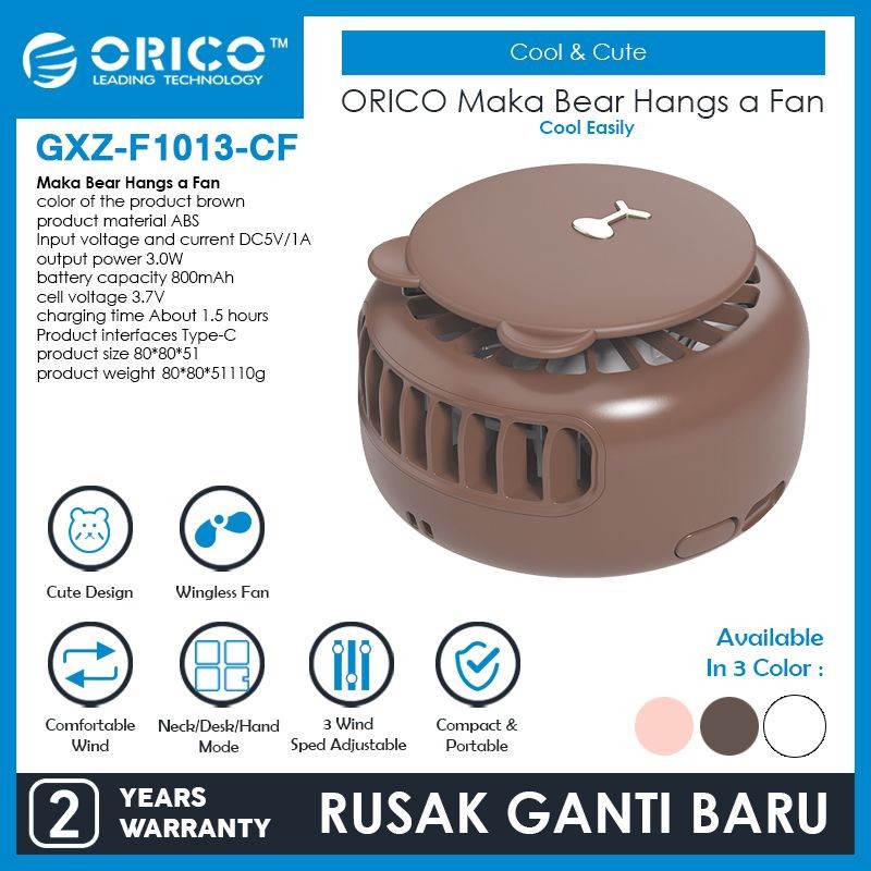 Desktop fan Orico mini neck fan type-c 800mah 3w portable gxz-f1013 - Kipas angin gantung kalung leher f-1013