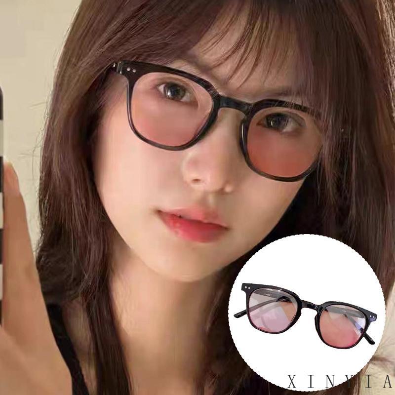 Xia.id Kacamata Hitam Wanita Model Frame Hitam Gradasi Pink Untuk Wajah Bulat