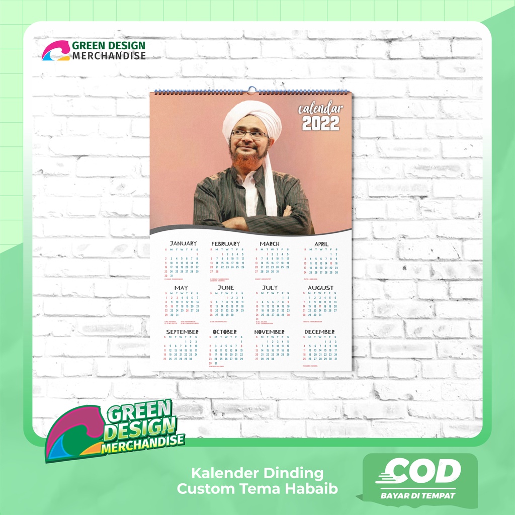 Kalender 2022 CUSTOM Habib - Kalender Habaib - Kalender Ulama - Kalender Dinding Custom Kartun - Kalender Dinding 2022 - Kalender 1 Lembar 12 Bulan - Kalender A3+