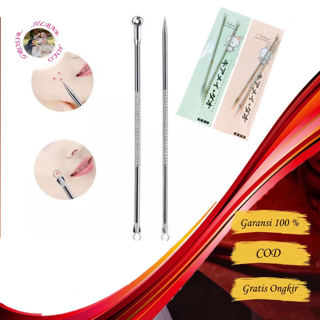 Set Pinset Komedo isi 2 pcs -- AC 304 --  Stainless Anti Karat Higienis Steril - Pencetan untuk Muka Komedo Jerawat Bruntusan Karena kulit Berminyak -  Alat Peralatan Perlengkapan Perawatan facial kecantikan wajah wanita pria laki laki