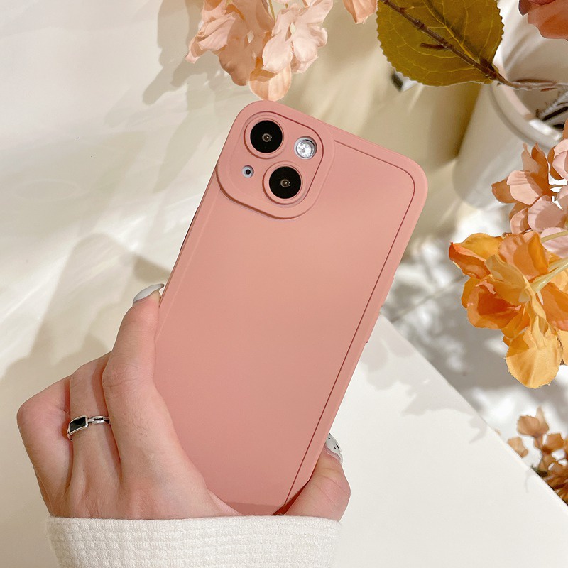 Korean Style！Pure Pink Color Soft Silicon Case iP iPhone 7 8 + Plus X XR SE 2020 XS Max 11 12 13 Pro Max Camera Protector