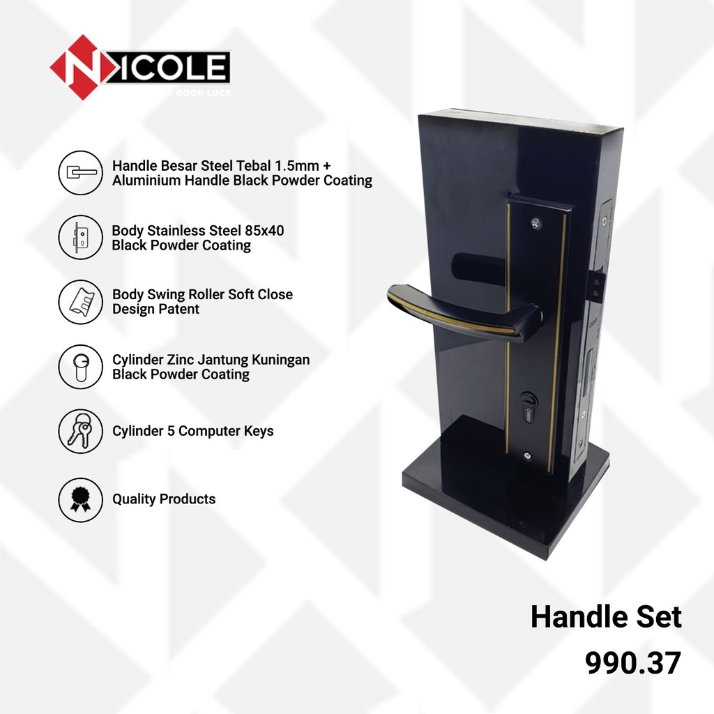 Gagang Pintu Set Kayu Hitam / Handle Black Series Set - 990.37