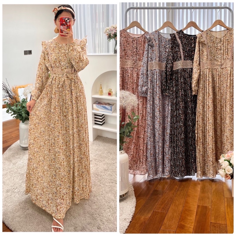 Delisha dress by Ledina fashion / GAMIS BUNGA / GAMIS CERUTY / GAMIS TERBARU / GAMIS WANITA