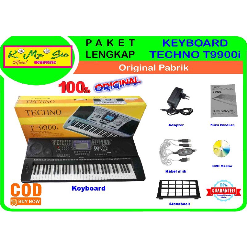 Paket lengkap Keyboard Techno T9900i T 9900 T-9900i original plus kabel midi