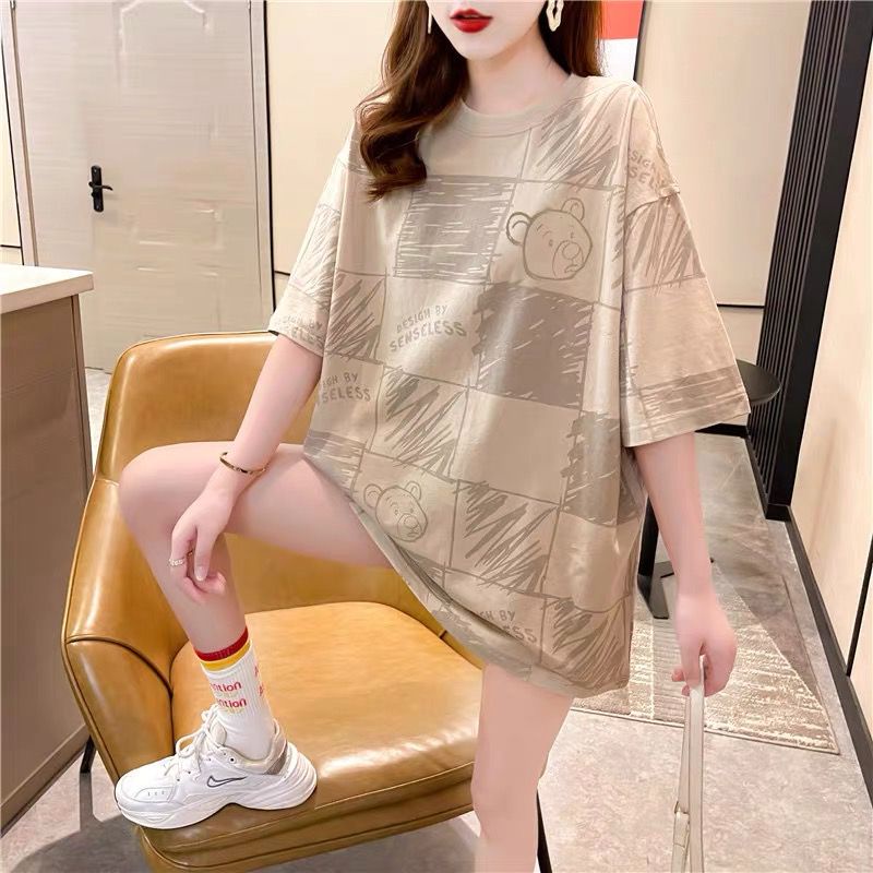 Oversize Tee Tshirt Wanita Model Longgar Motif Teddy Bear Kotak