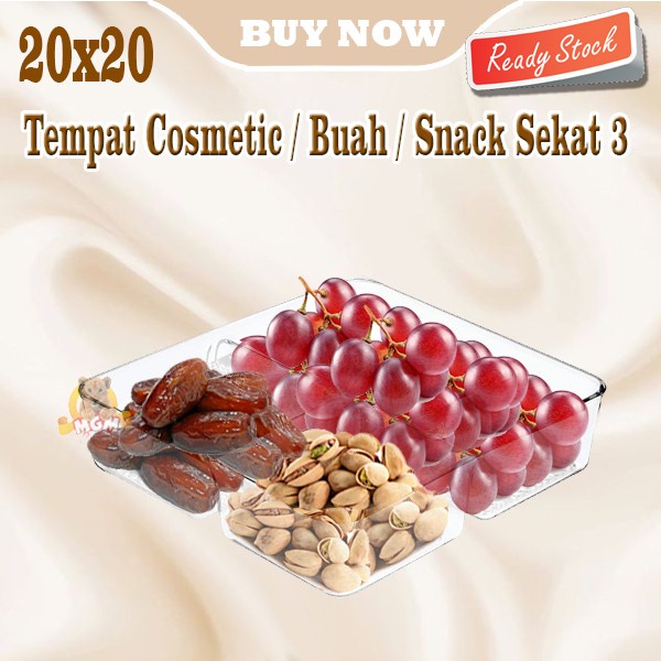 Clear Tempat kosmestik buah snack Organiser Multifungsi 20x20x5 sekat3