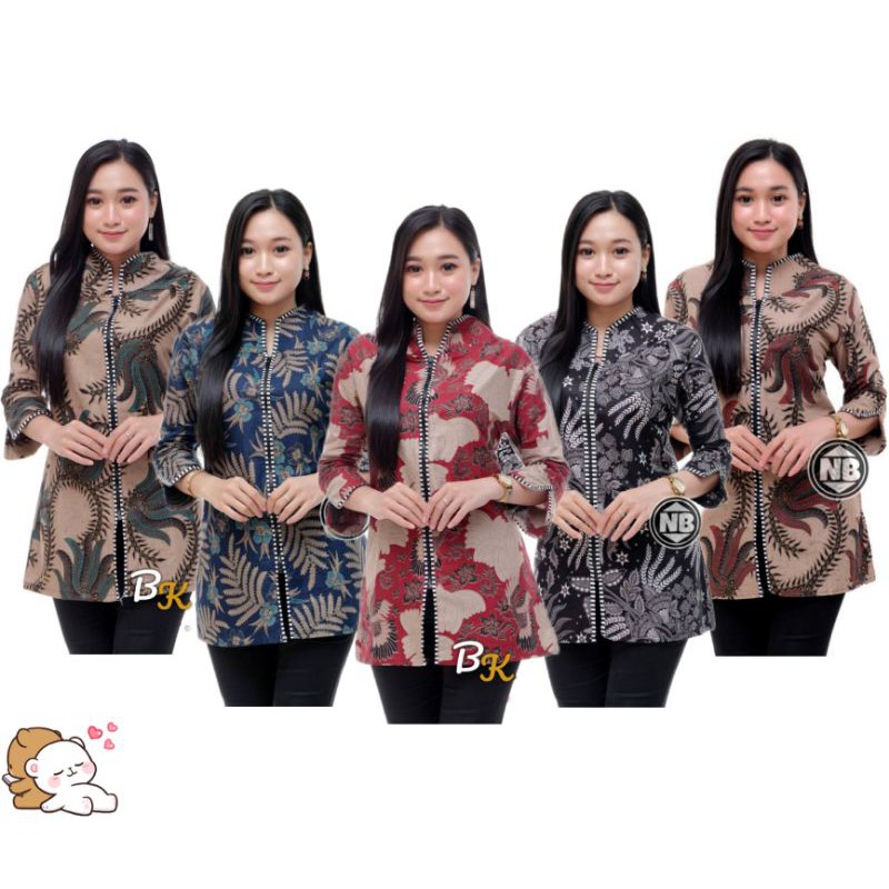 Atasan batik ziper blus kantoran blus model terbaru blouse hits kekinian