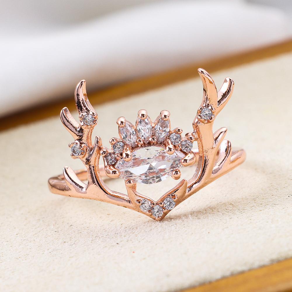 R-flower Deer Ring Hadiah Hari Valentine Perhiasan Tunangan Baru