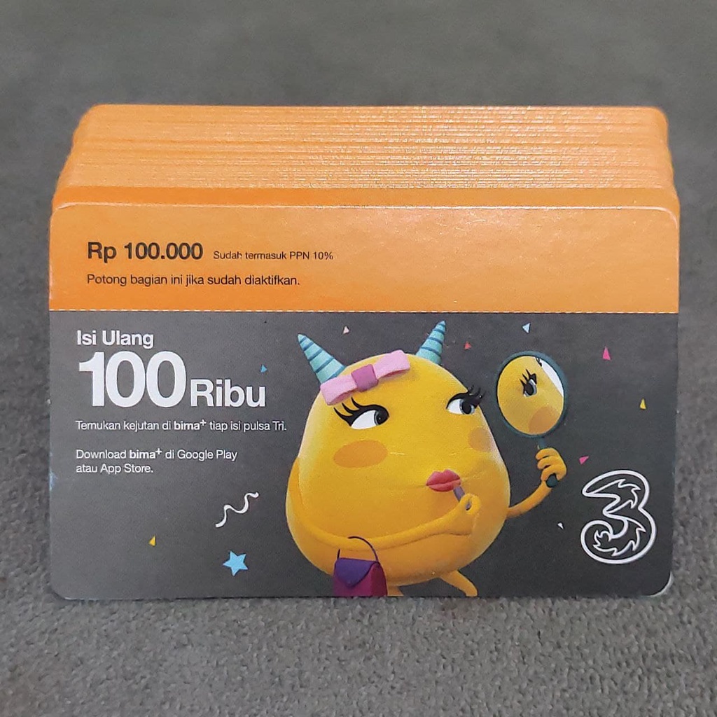 Voucher Tri Three Kosongan Bahan Pulsa 100K
