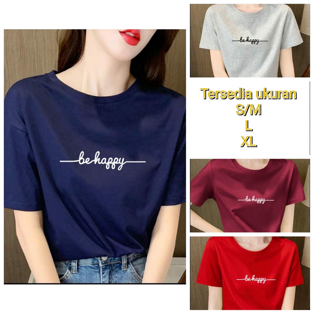 MUKZHOP / BAJU OBLONG BE HAPPY / baju oblong / fashion cewek / fashion cowok / baju santai / terbaru