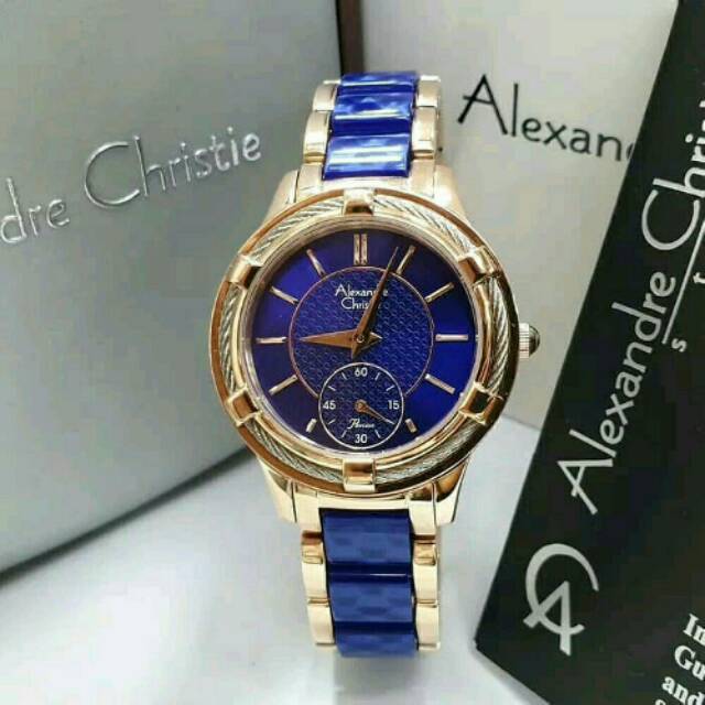 Alexandre christie 2730 BF buat Wanita. Rosegold combinasi akrilik Biru Original