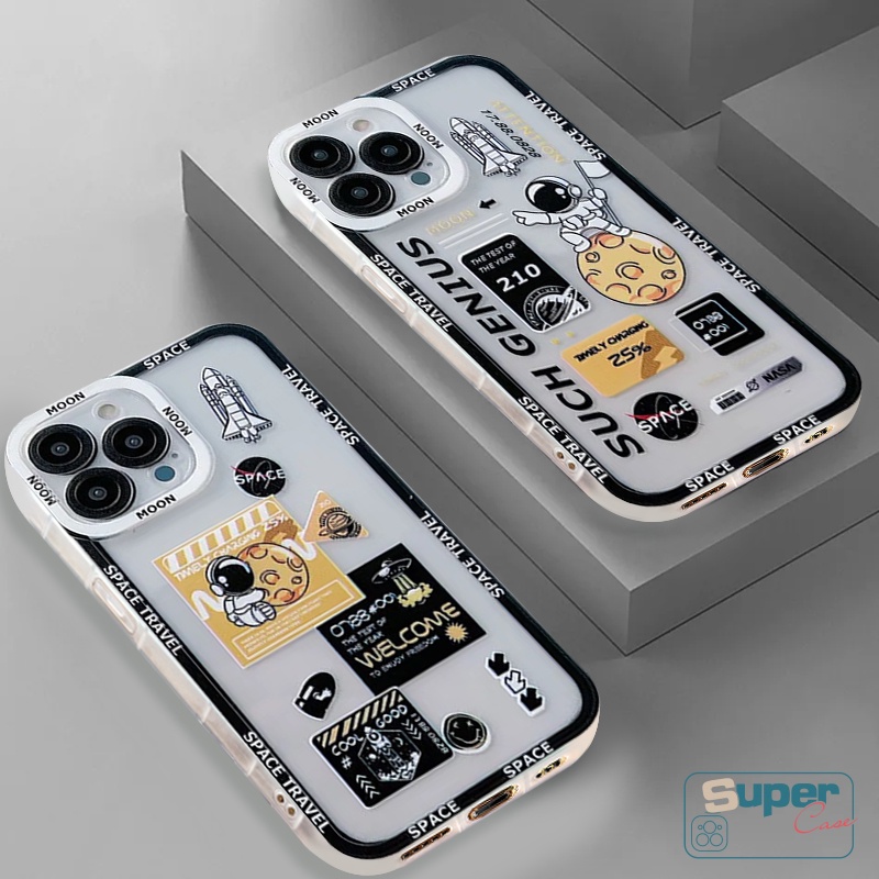 IPHONE Casing Ponsel Luar Angkasa Astronot NASA Merek Trendi Kompatibel Untuk Iphone14 13 12 11 Pro MAX 6 6S 78 Plus X XS MAX SE 2020transparan Lembut TPU Angel Eyes Cover Perlindungan Lensa