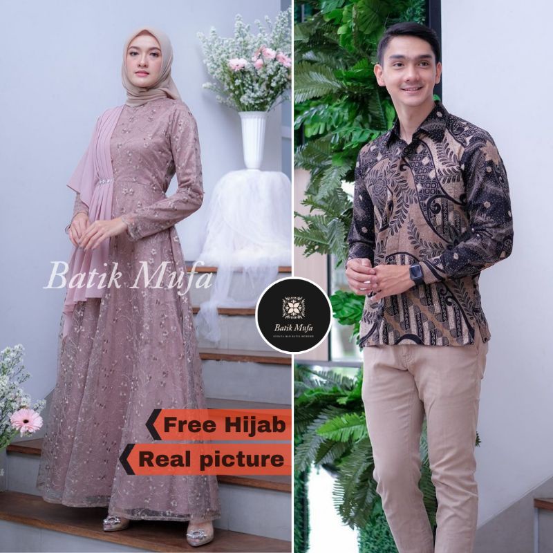 (FREE HIJAB) Dress amalia batik couple gamis modern (Raya collection)