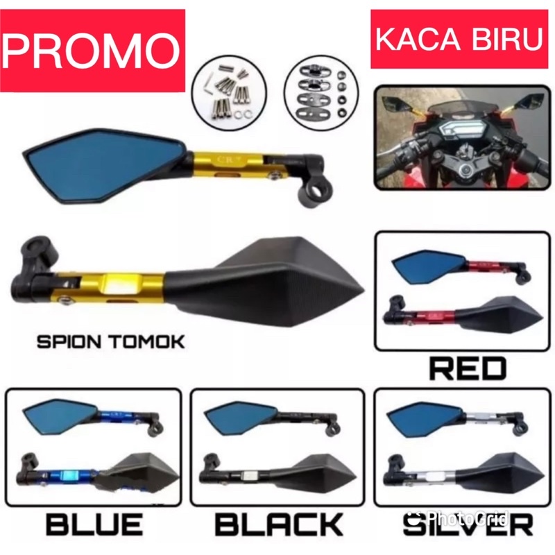 TERMURAH Spion Tomok V5 Full CNC non Breket Fearing Universal Smua motor (HARGA SUDAH SEPASANG KIRI KANAN) KACA BIRU