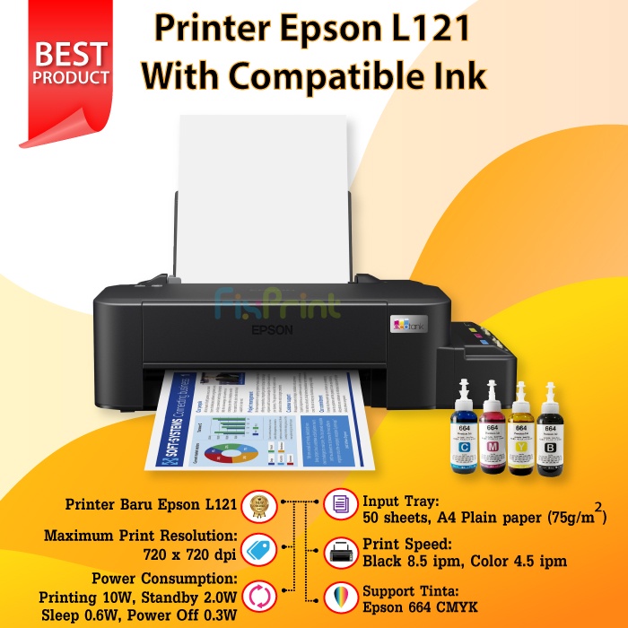 Printer Epson L121 A4 Ink Tank Printer Epson L121 L 121 l121 Infus System Garansi Resmi