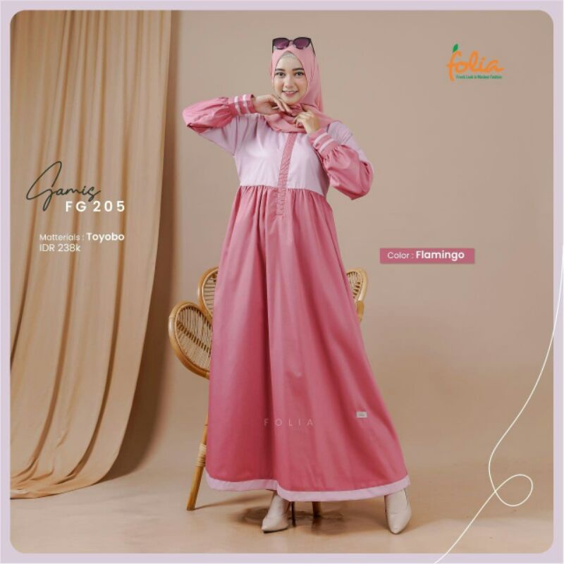 GAMIS FOLIA FG 205 - GAMIS CEWEK BUSUI MOTIF KATUN TOYOBO - GAMIS POLOS LUCU REMAJA KOREA