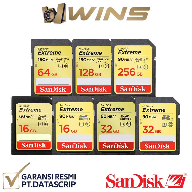 Sandisk Extreme SDCard / SD Card Memory 16 32 64 Gb Garansi Datascrip