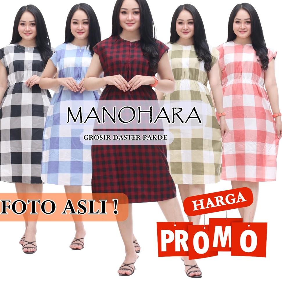 TOP.27Jn22g - Dress Korea Manohara Resleting Depan Pinggang Karet Kotak Catur motif flanel Original 