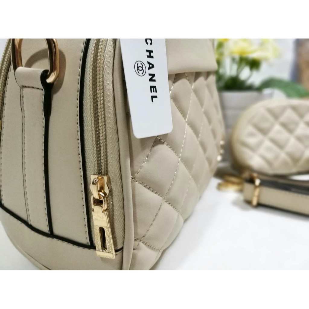 Terbatas Tas Wanita Fashion Branded Set Chanel Apel 2 Ruang Warna Cream Beige