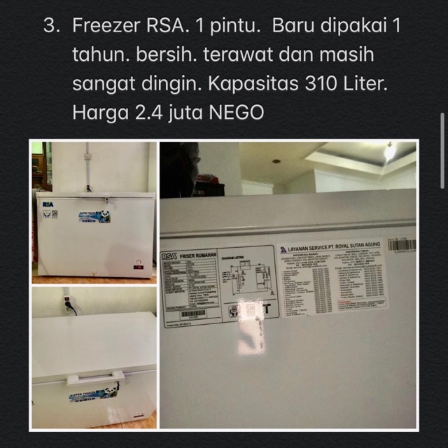 freezer RSA murah bekas masih sangat bagus