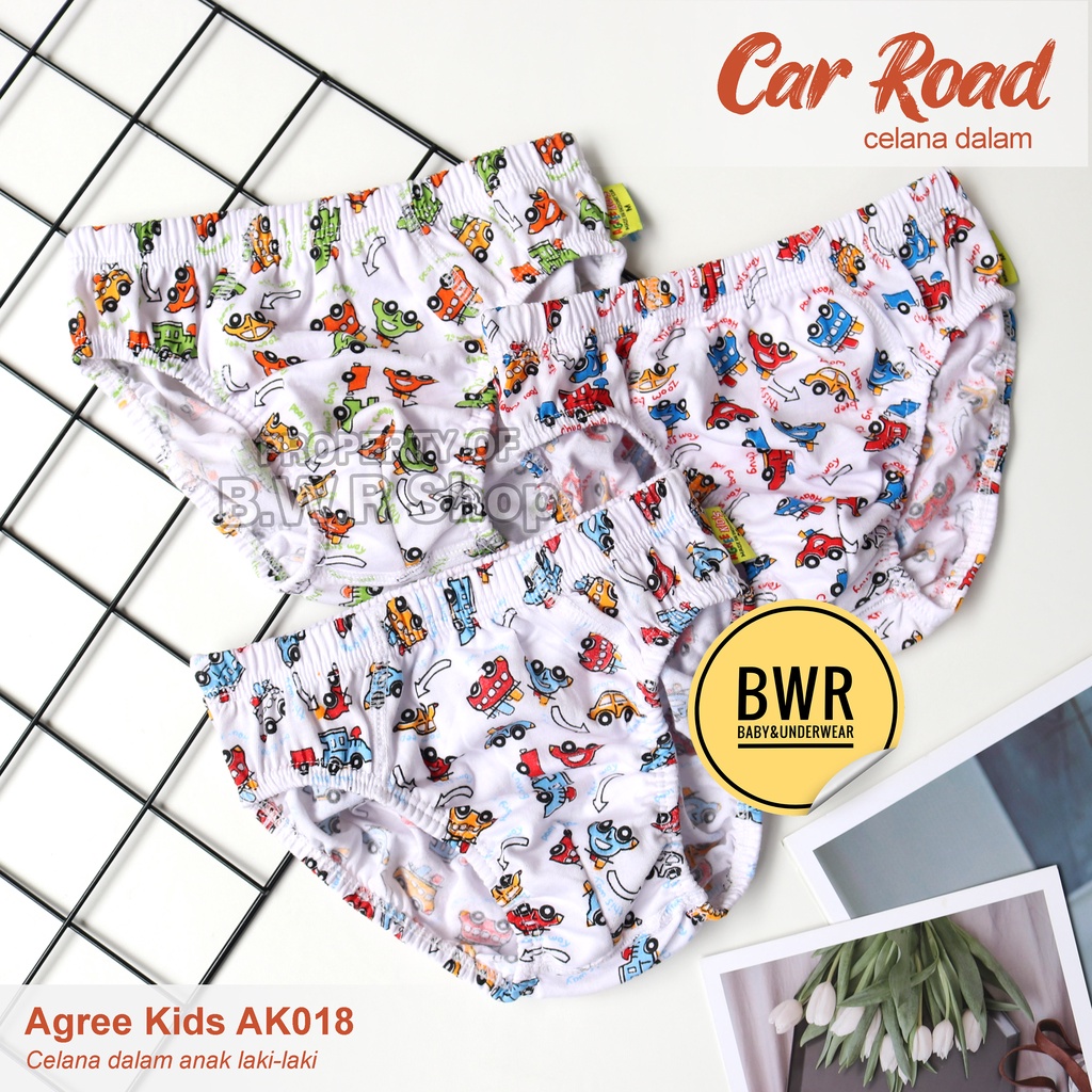 [ 3pc ] AGREE | CD Agree AK 018 Full Print PUTIH / WARNA CAR Road Celana Dalam Anak Laki Laki