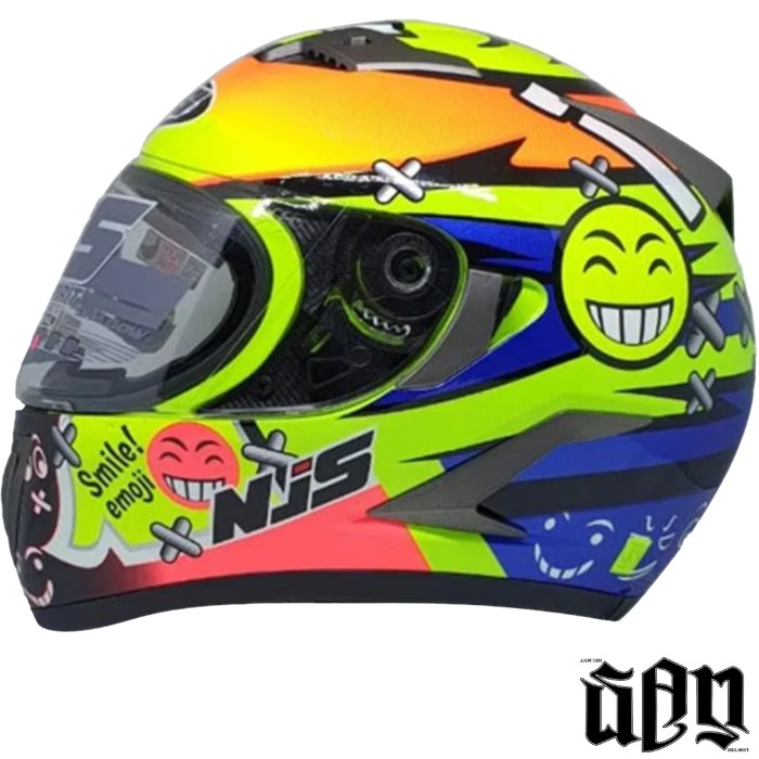 HELM FULL FACE NJS SHADOW N-808 SMILE KUNING / YELLOW FLUO FREE FLAT VISOR DARK SMOKE