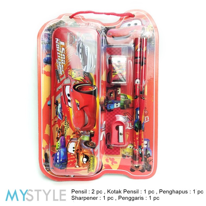 MYSTYLE PAKET ALAT TULIS KOTAK PENSIL SET 5 IN 1 (WJ8188) KARAKTER PENSIL SET LOL CARS-1