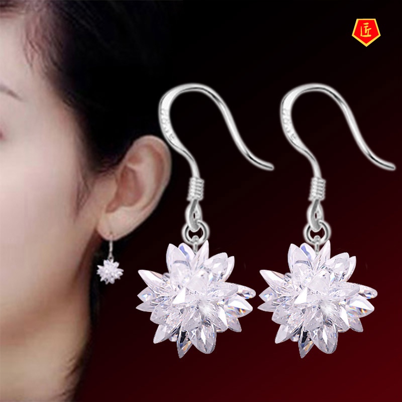 [Ready Stock]Elegant Silver Beautiful Ice Flower Earrings Women's