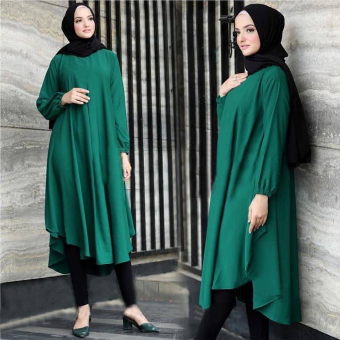 HJB. [Tunik Rinjani Tosca SW] Tunik Wanita Wolly Crepe Hijau Tosca