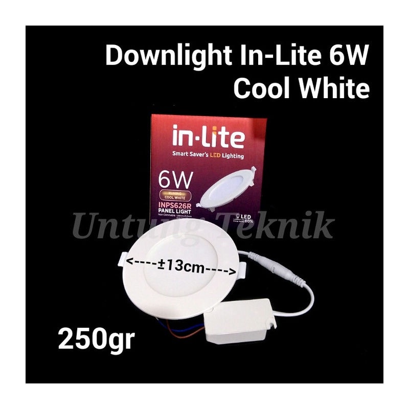 Murah In-Lite 6 watt Lampu LED Downlight Bulat IB Cool White
