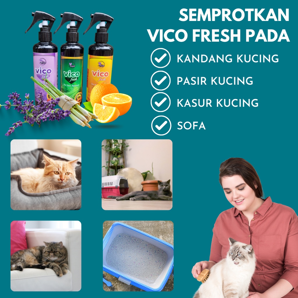 VICO FRESH Spray Penghilang Bau Kotoran Kandang Kucing Pup Pipis Pet Odor Remover Anti Bakteri Disinfektan