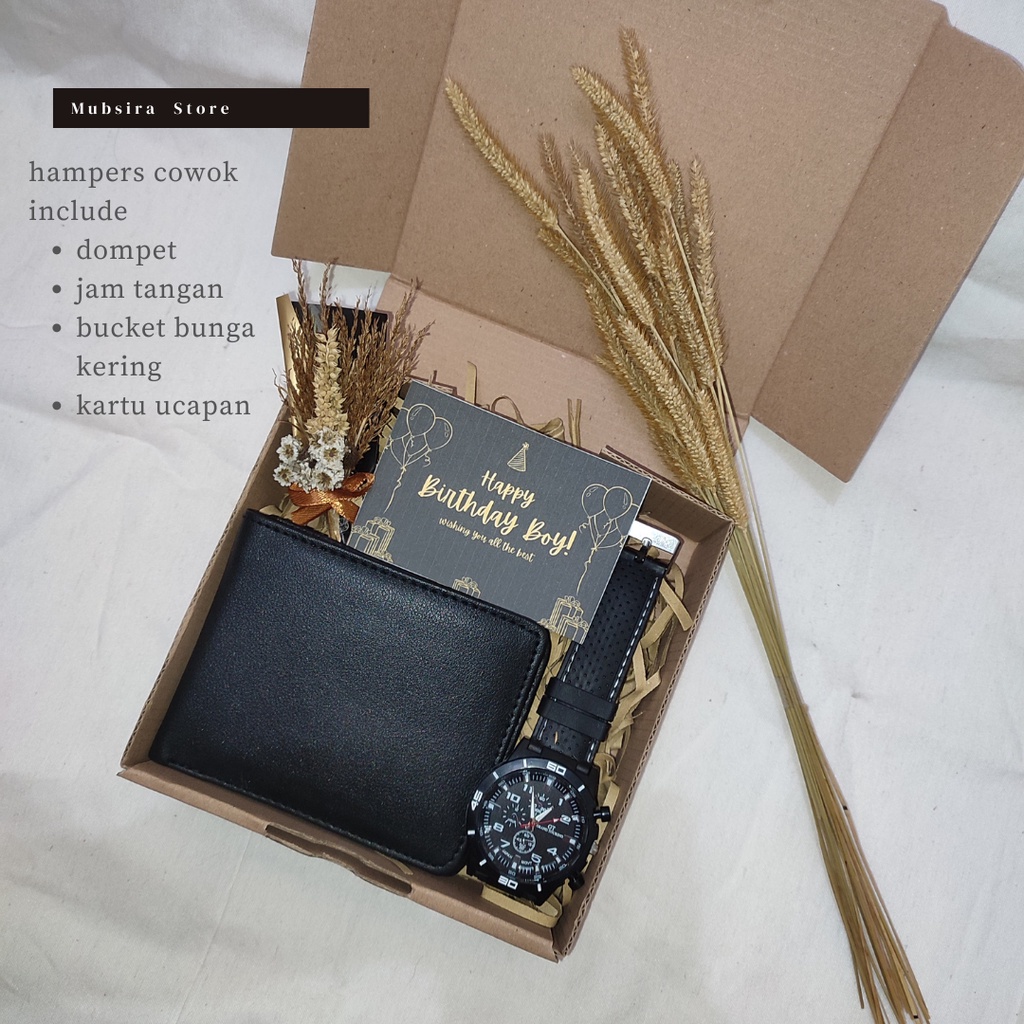 HAMPERS KADO ULANG TAHUN COWOK KEKINIAN KADO PRIA KADO WISUDA SOUVENIR KADO SEMPRO KADO ANNIVERSARY GIFT BOX PARSEL PARCEL DOMPET JAM TANGAN PARFUM COWO MURAH