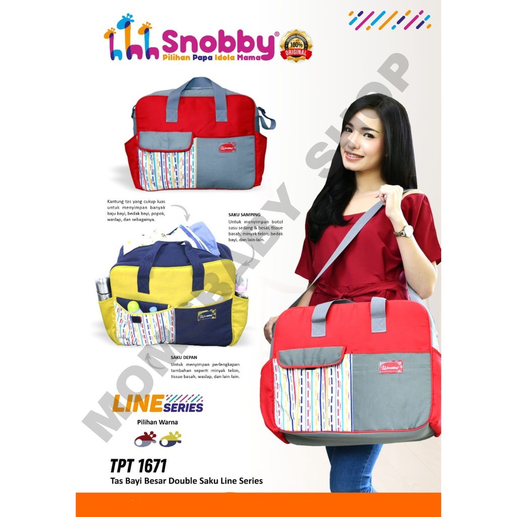 MOMS_ Tas Bayi Besar Snobby Double Saku Line Series TPT 1671 &amp; Tas kecil Snobby TPT1672