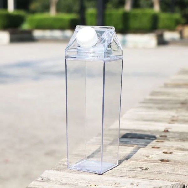 Botol minum bentuk kotak susu transparan unik Milk Box Bottle botol estetik minimalis botol kulkas MK1170-5