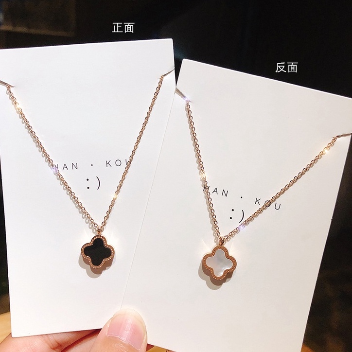 Empat daun semanggi kalung wanita pasang 18 k rose gold titanium baja rantai klavikula Jepang L36