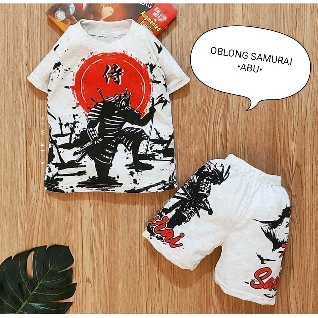 Klik Mds Setelan Baju Anak Laki-laki Atasan Dan Celana Motif Samurai Usia 1-3 Tahun