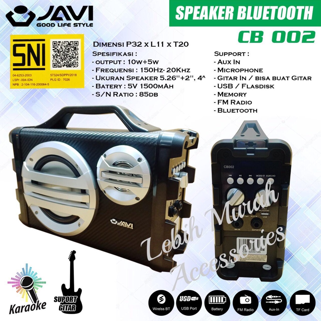 Speaker Bluetooh JAVI CB002 + Mic/Remote Support Input Gitar Speaker Karaoke Speaker Aktif Speaker Gede Speaker Superbass Speaker aktip