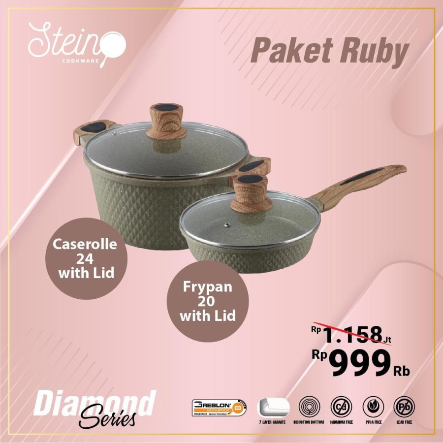 STEIN Cookware PAKET RUBY Granite Diamond Series - Casserole &amp; Frypan