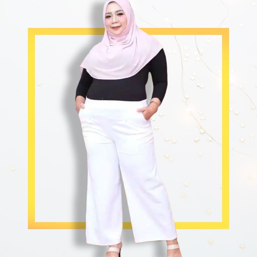 Celana Kulot Scuba JUMBO Scuba Premium Maksimal BB 90kg / Celana Putih Polos